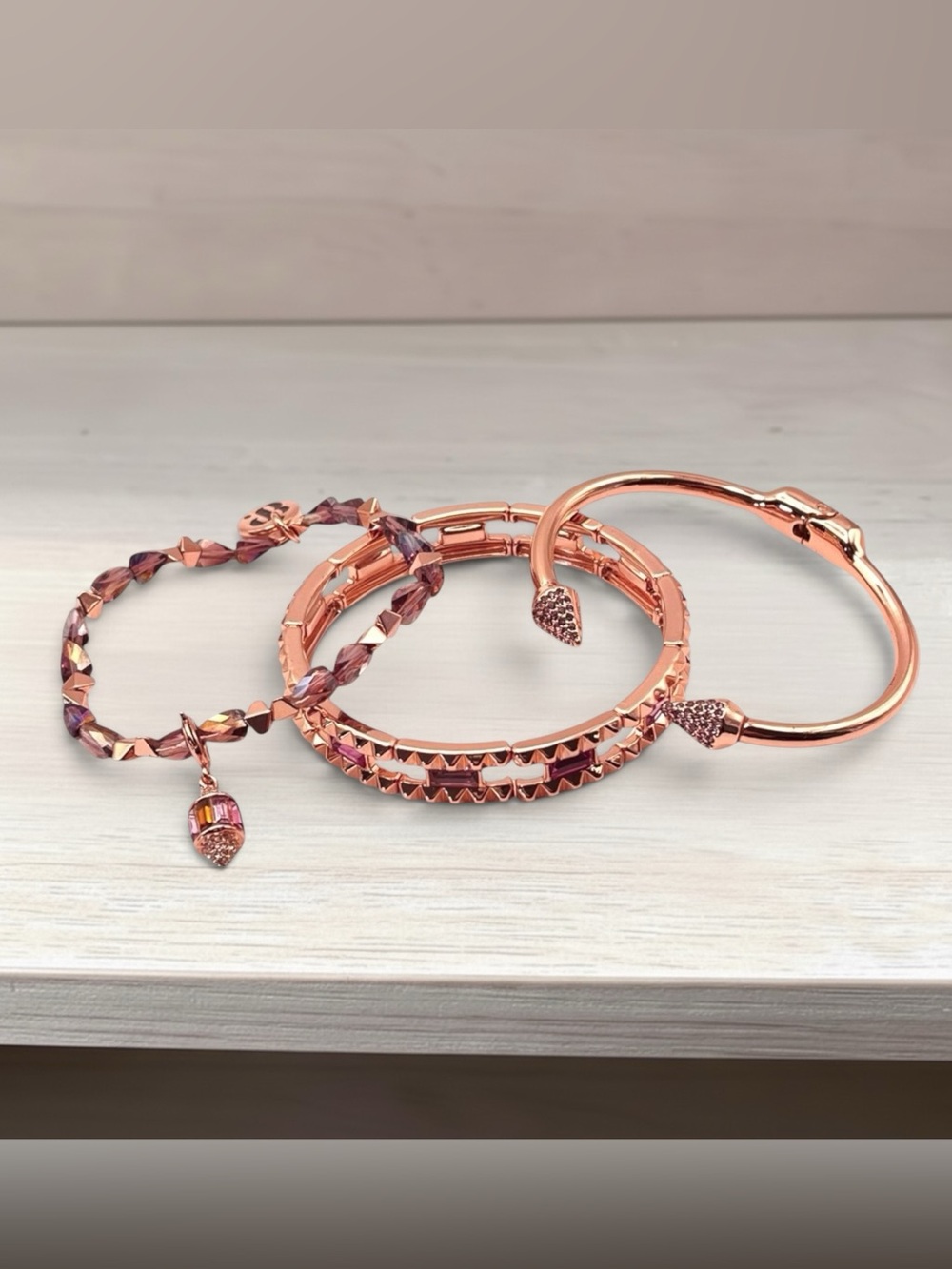 Bomb Party Bracelet Set Stackable Rose Gold Plated Can't Take My Eyes Off You